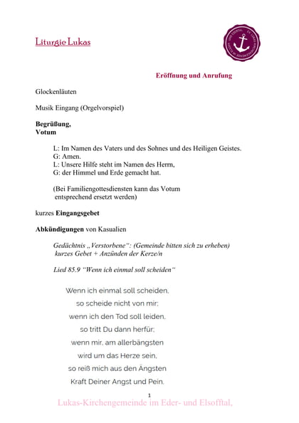 Liturgie Lukas-Kirchengemeinde